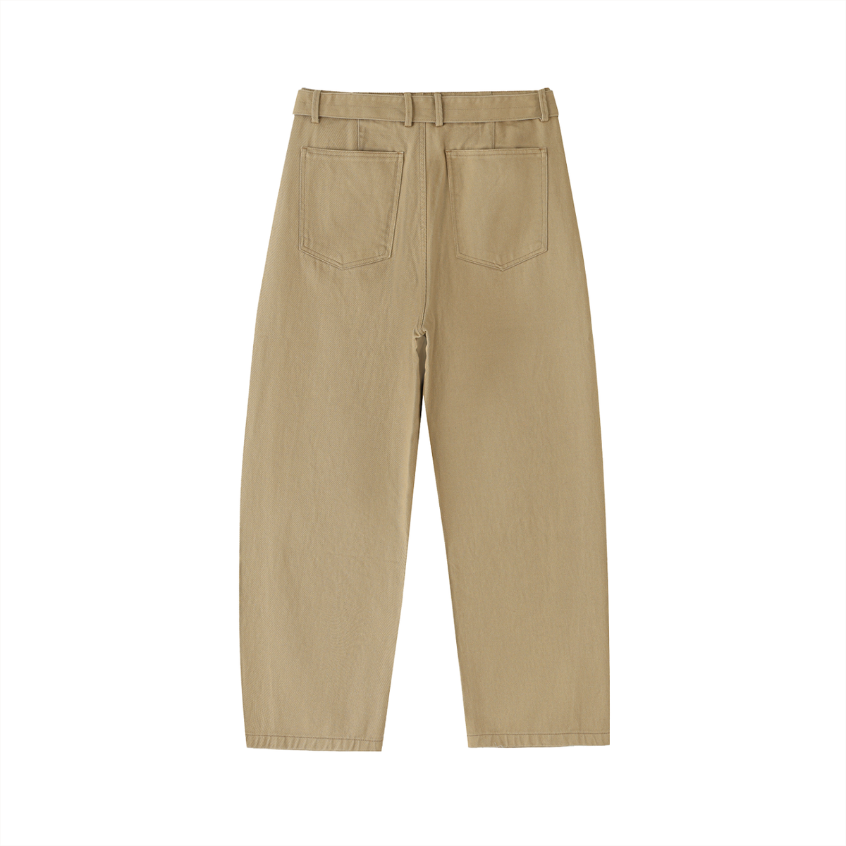 Women's Belted Barrel-Leg Chino Pants in khaki, back view