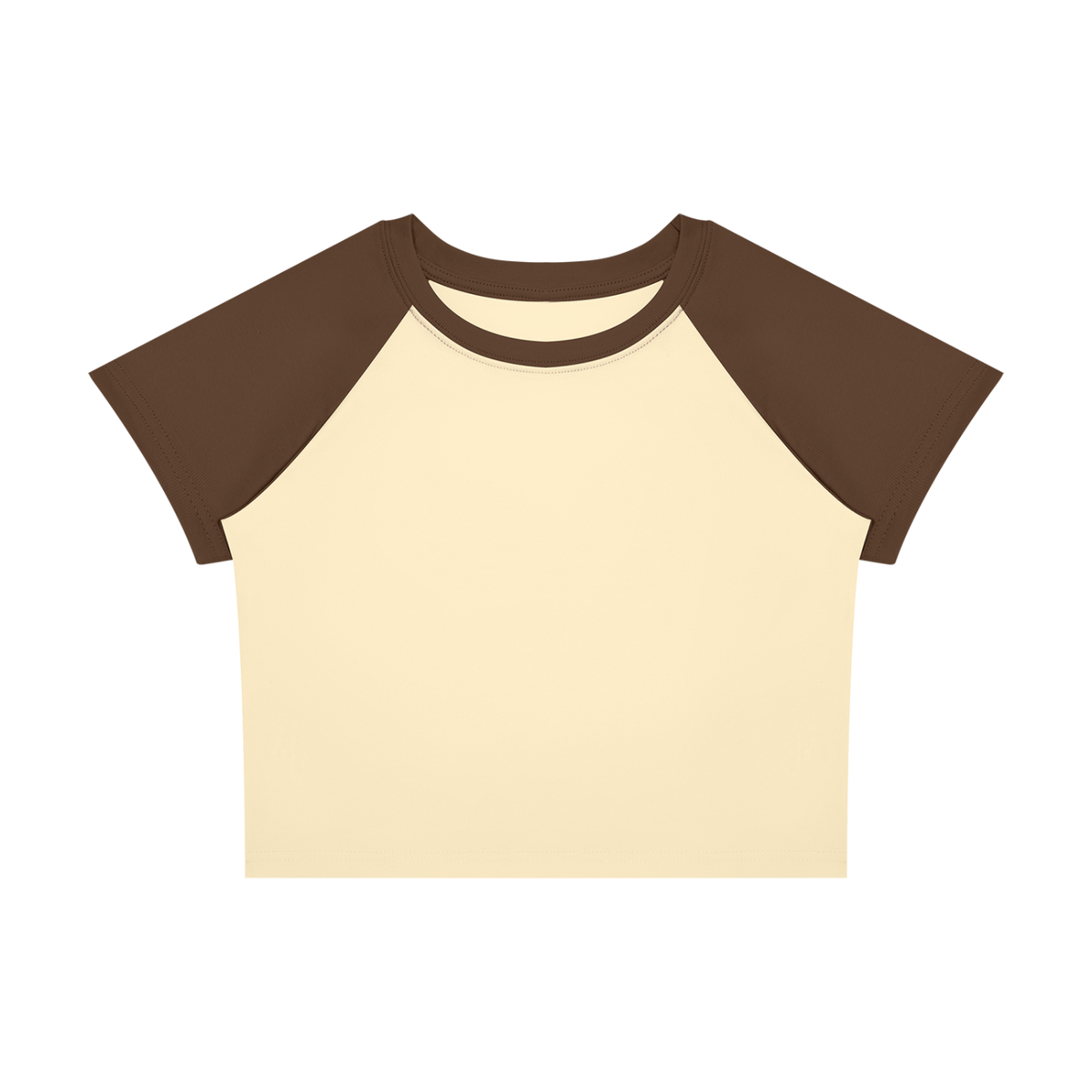 Women's raglan color block baby tee in apricot with coffee