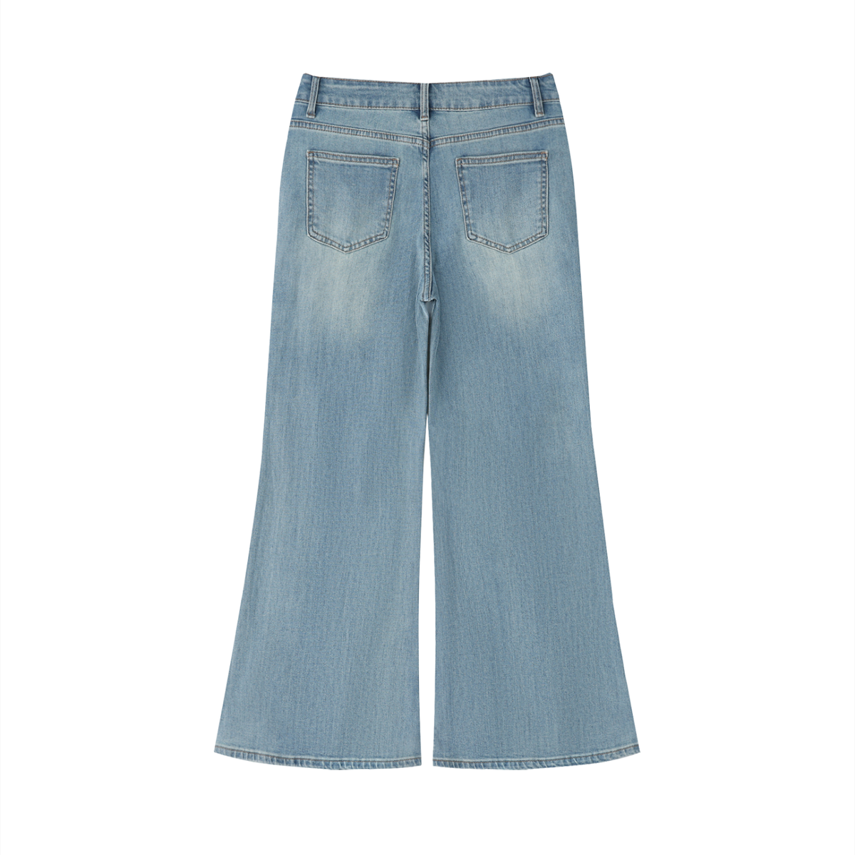Women's Vintage Wash Flared Jeans in blue, back view