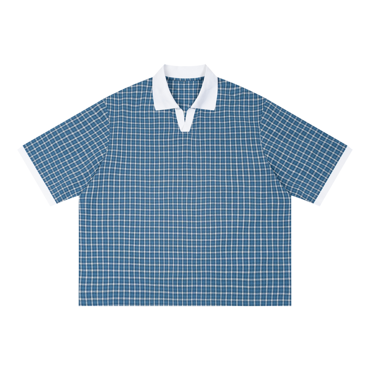 Boxy plaid polo shirt in blue