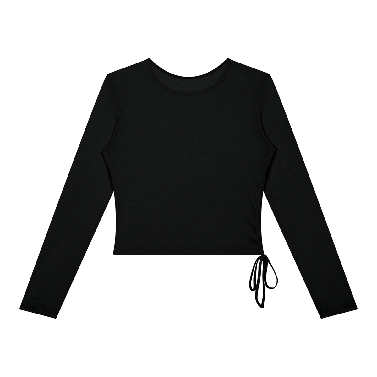 Women's ruched side-tie long sleeve top in black