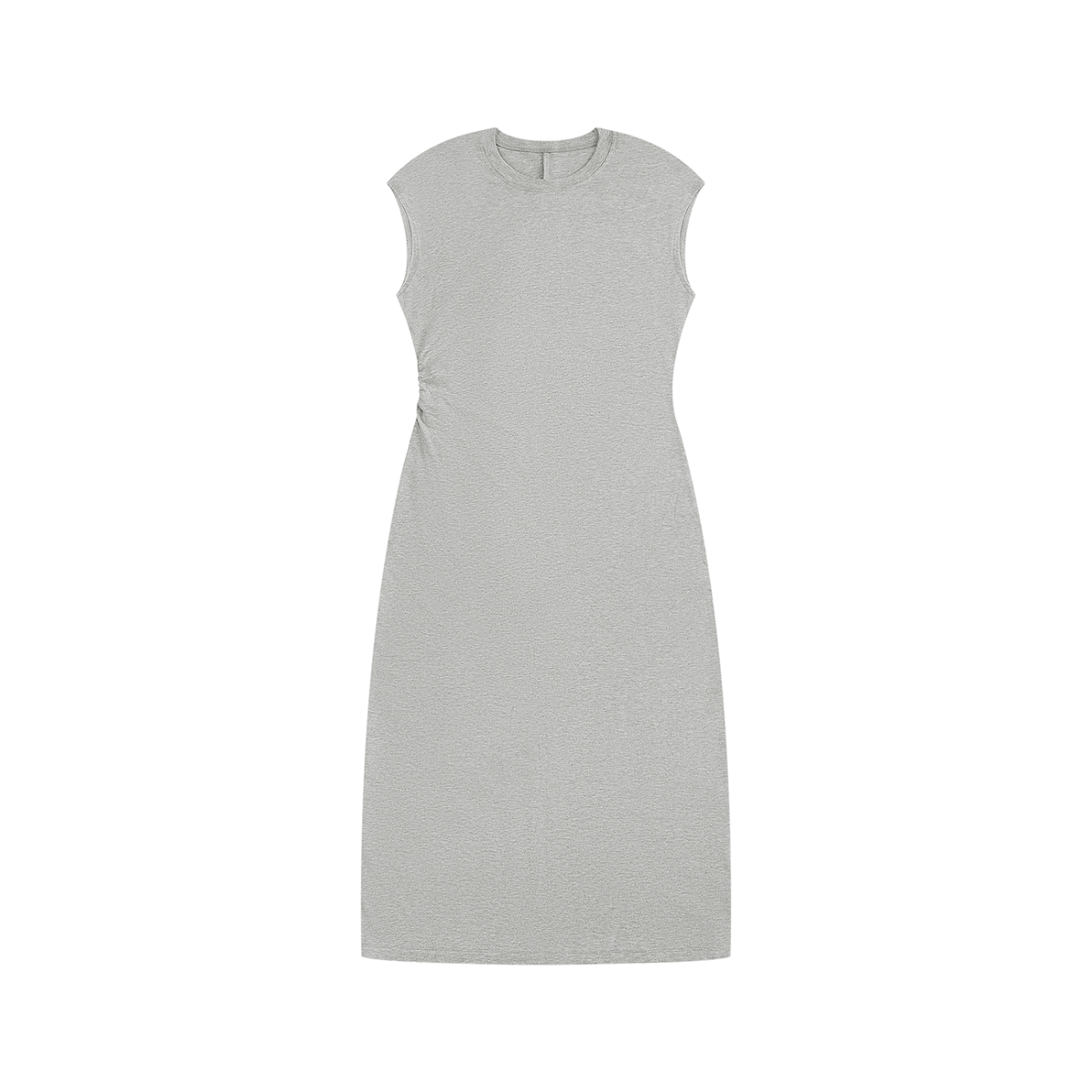 Women's Ruched Sleeveless Midi Dress in flower gray, front view