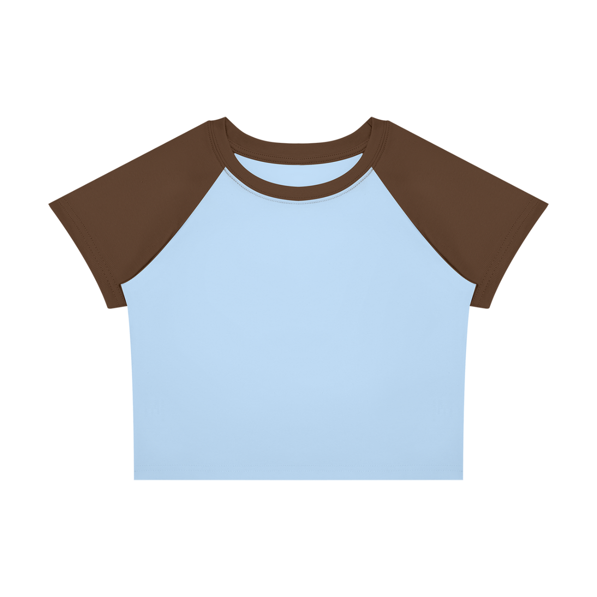 Women's raglan color block baby tee in sky blue with coffee