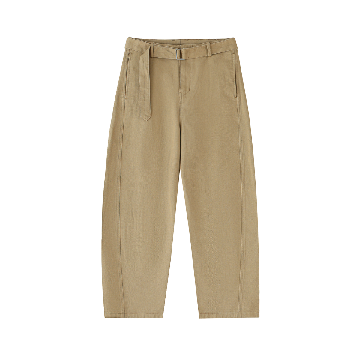 Women's Belted Barrel-Leg Chino Pants in khaki, front view