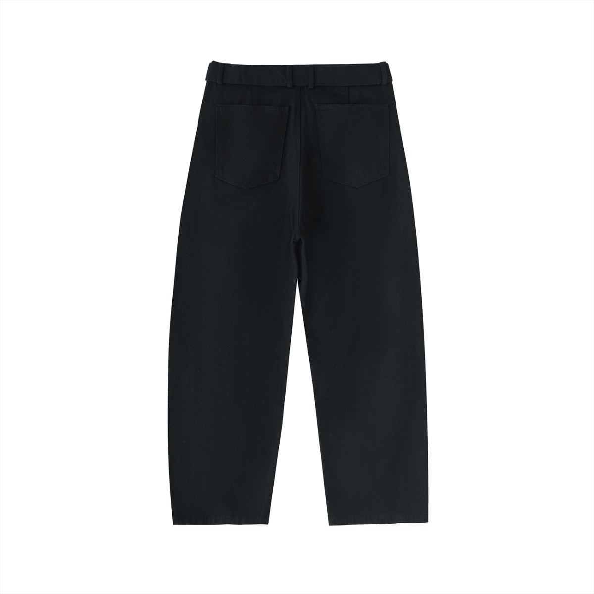 Women's Belted Barrel-Leg Chino Pants in black, back view