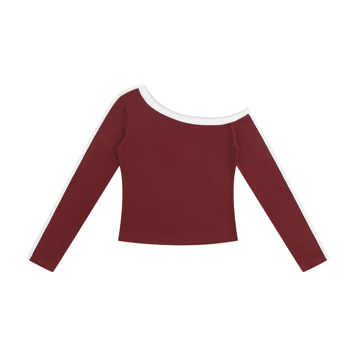 Women's asymmetric color block long sleeve top in wine red