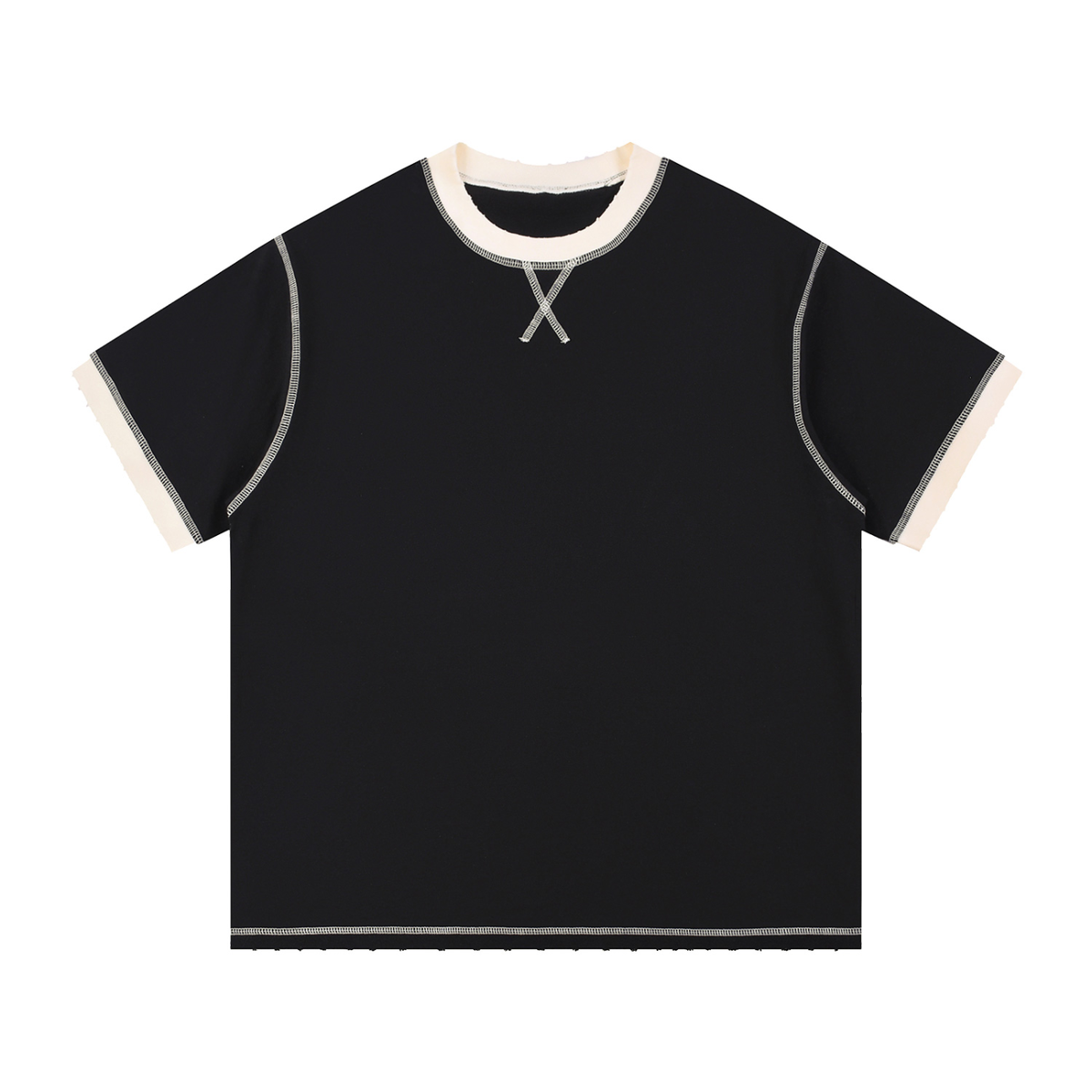 Contrast stitch oversized T-shirt in black with apricot