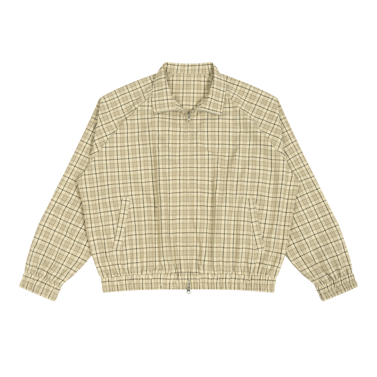 Plaid full-zip track jacket in apricot plaid