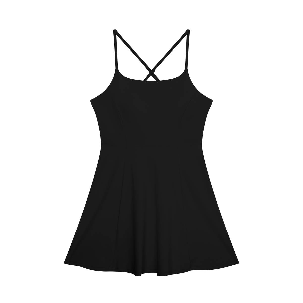 Women's Cross-Back A-Line Dress in black, back view