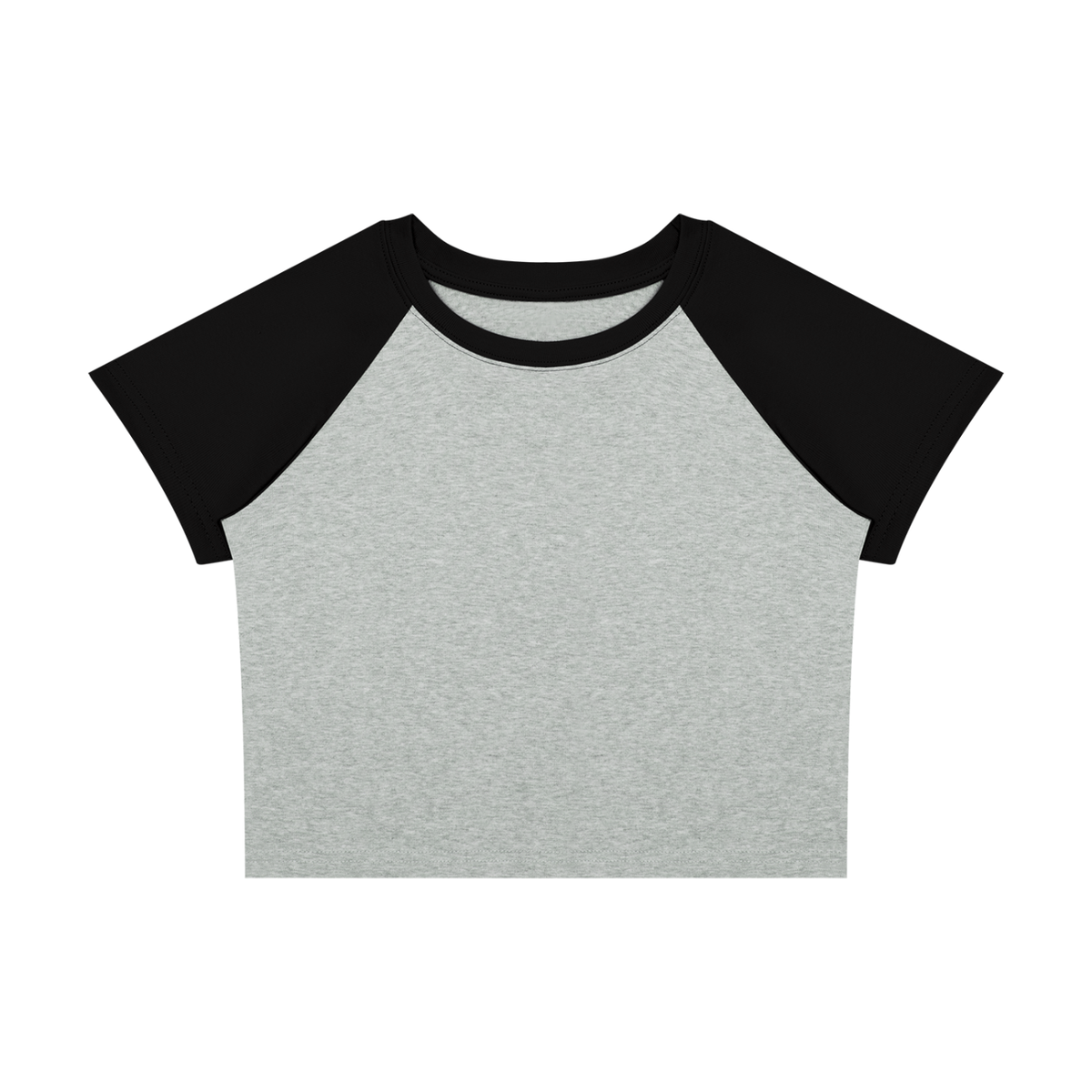 Women's raglan color block baby tee in flower gray with black