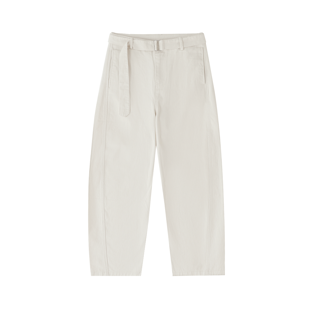 Women's Belted Barrel-Leg Chino Pants in beige, front view