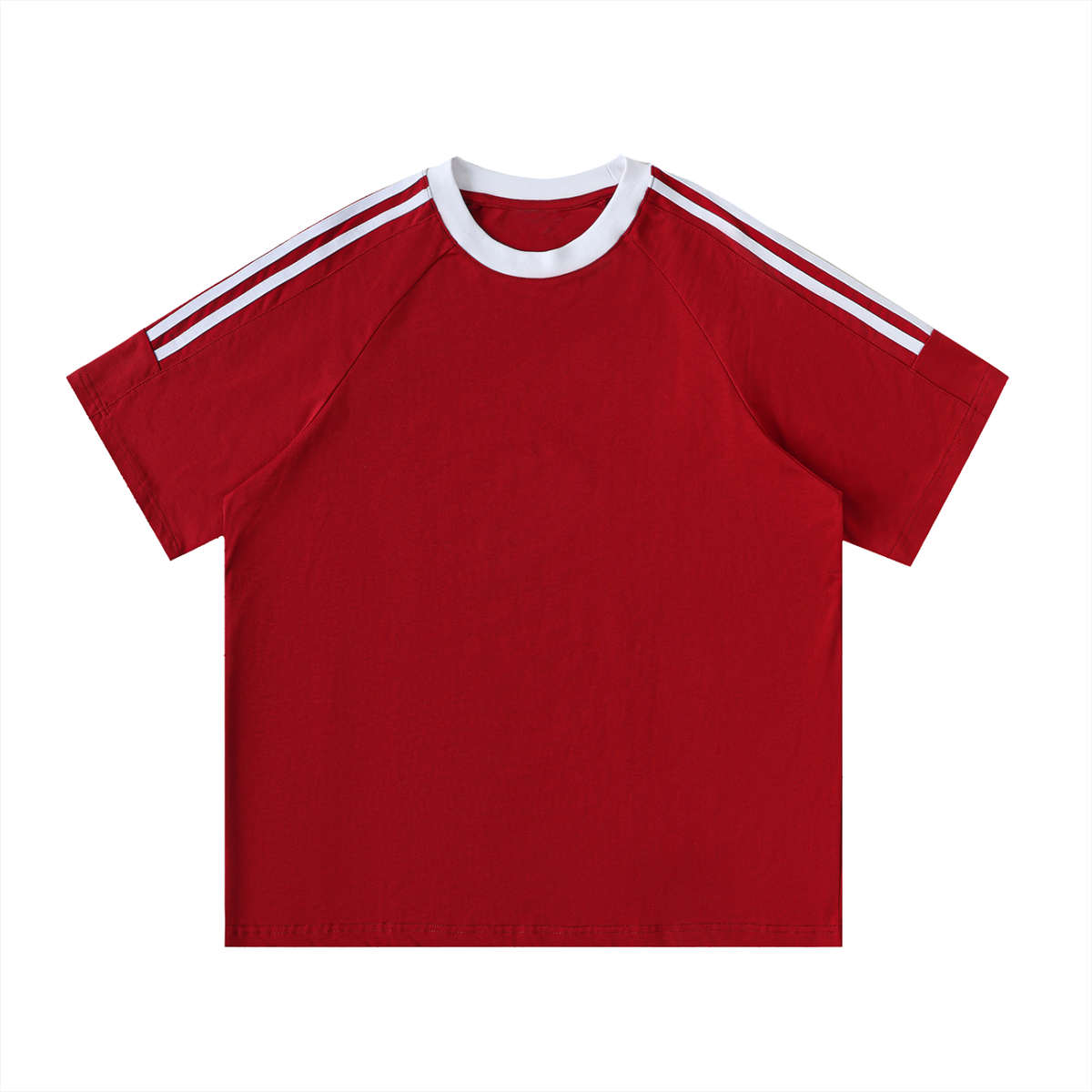 Contrast tape crewneck cotton T-shirt in wine red
