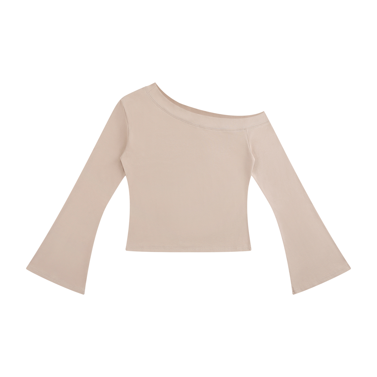 Women's off-shoulder bell sleeve top in pale khaki