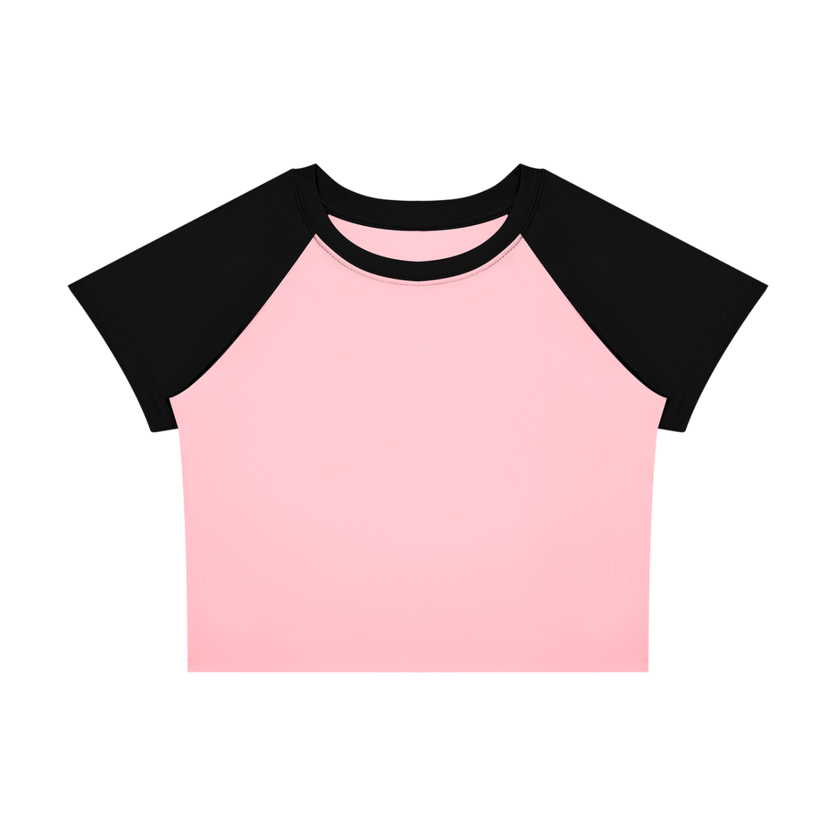 Women's raglan color block baby tee in pink with black