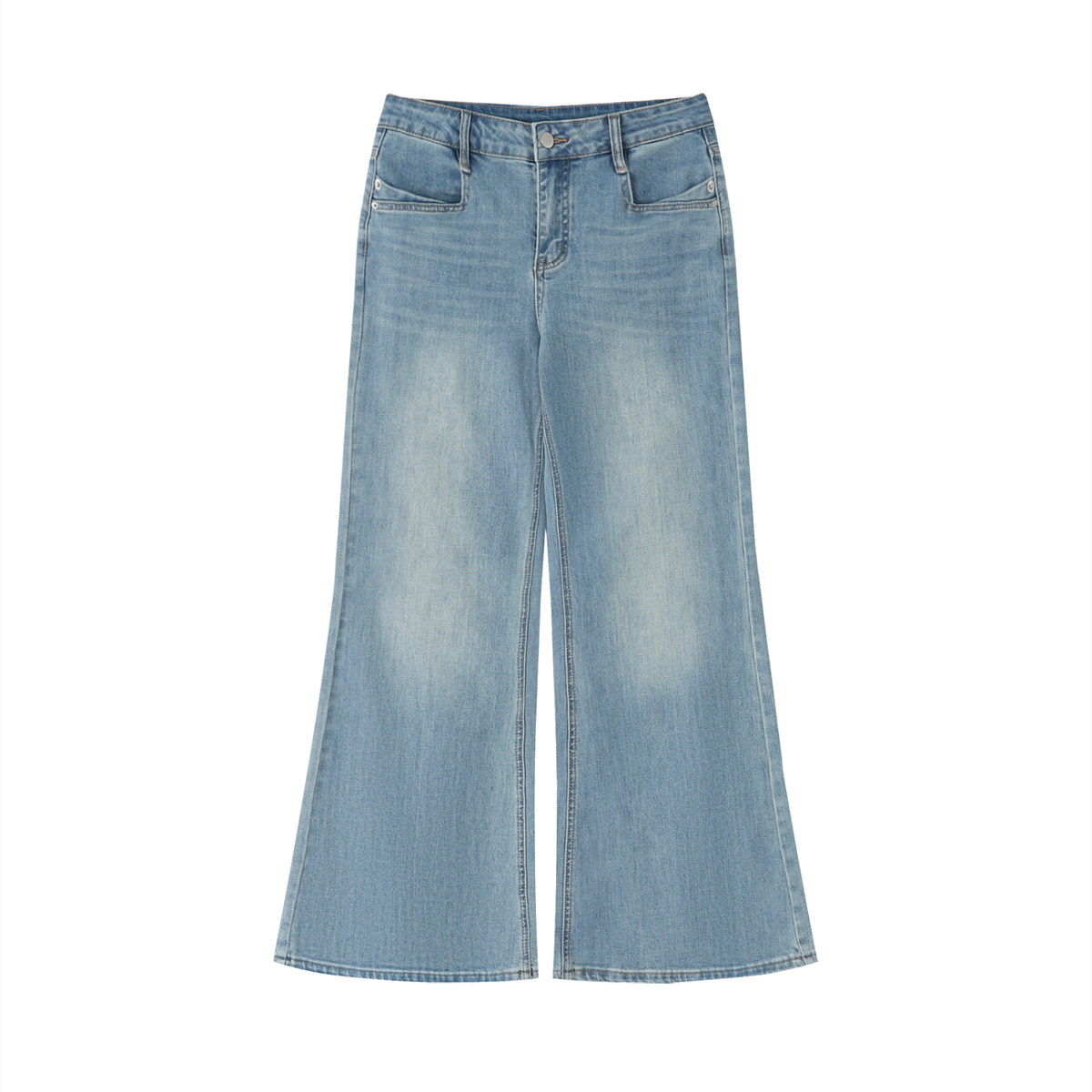 Women's Vintage Wash Flared Jeans in blue, front view