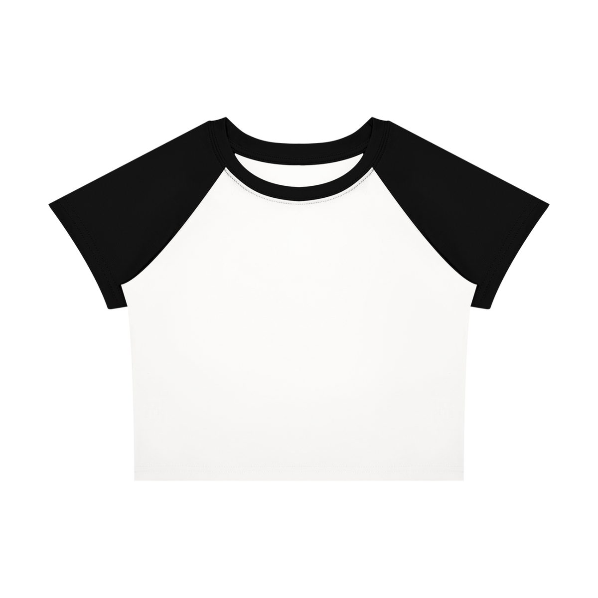 Women's raglan color block baby tee in white with black