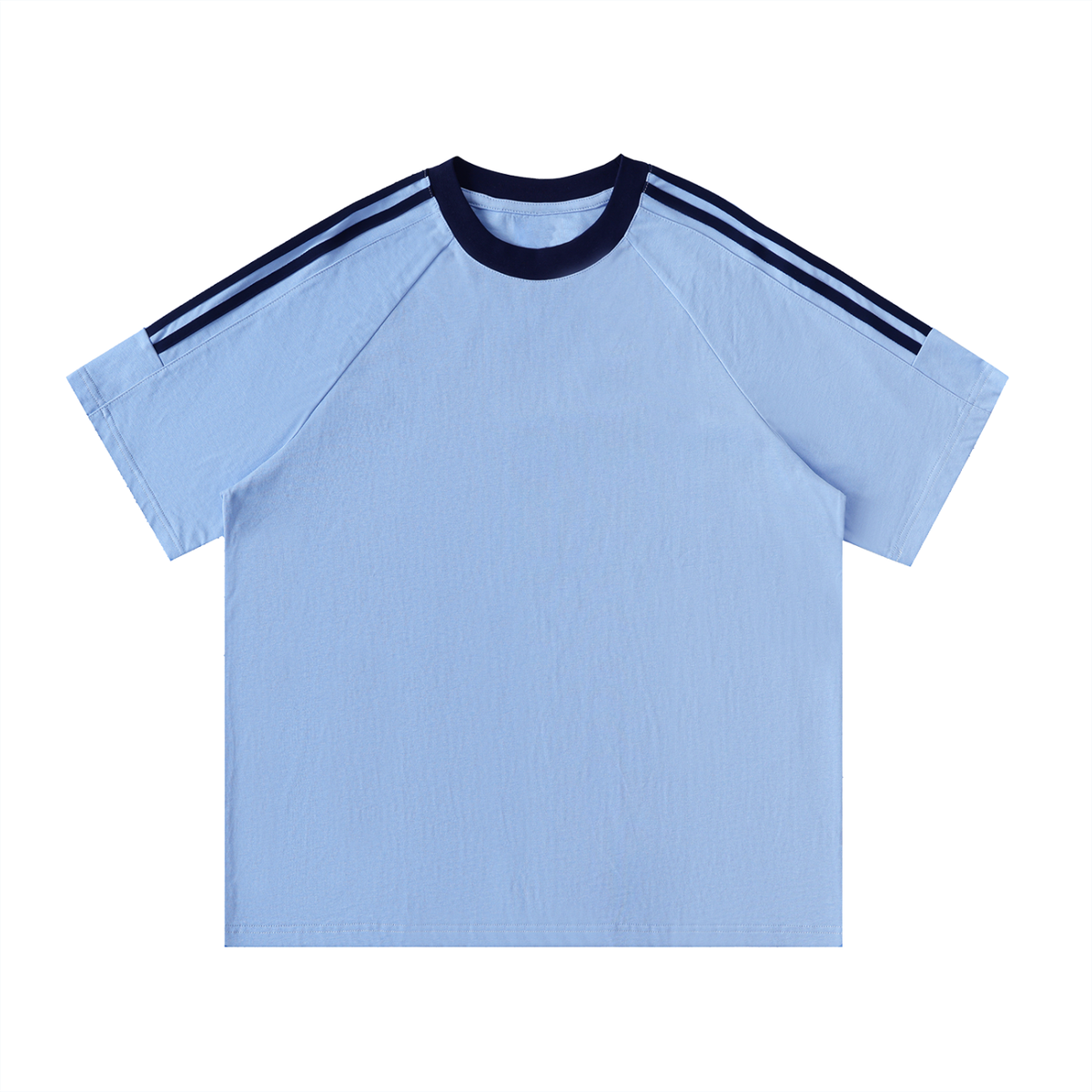Contrast tape crewneck cotton T-shirt in light blue
