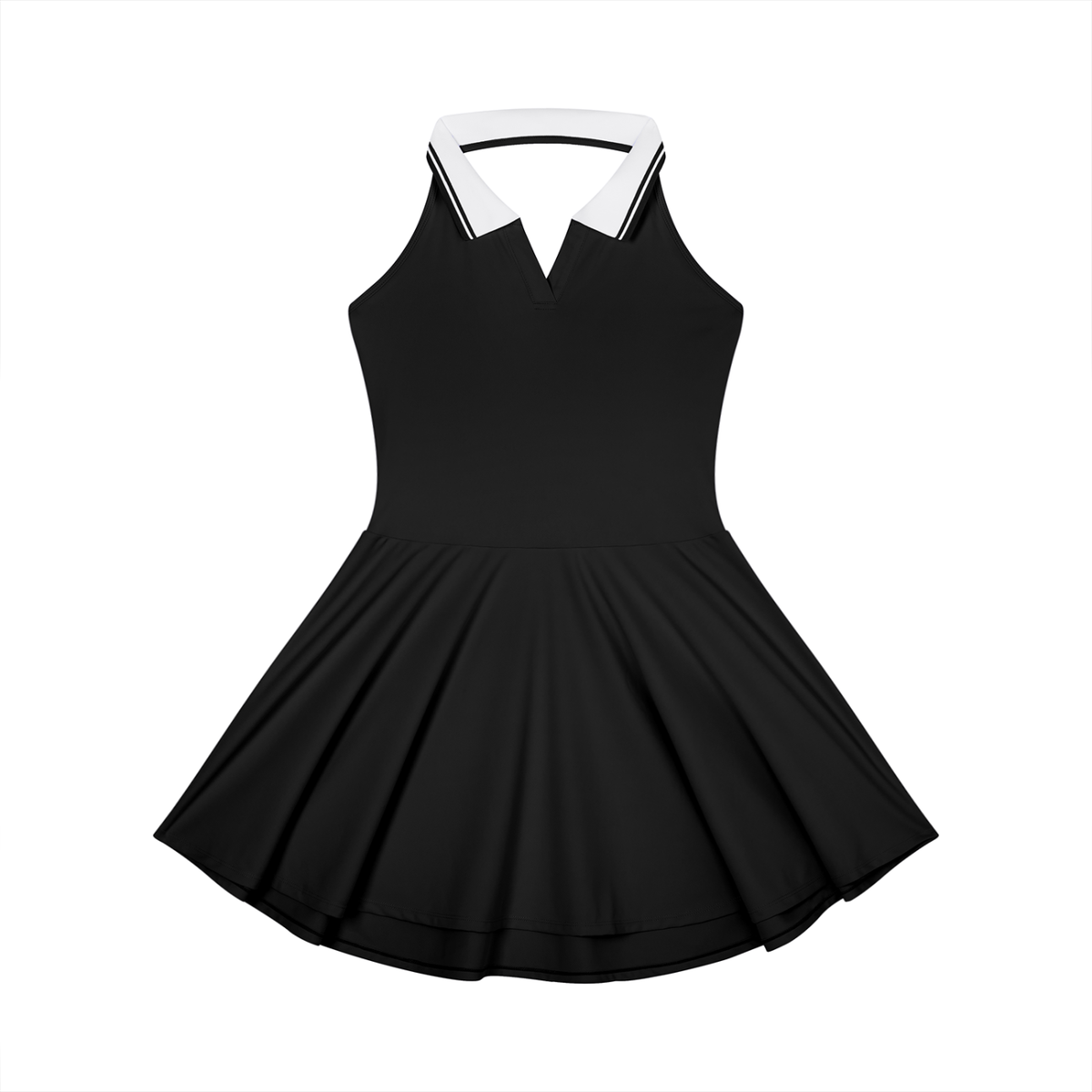 Women's collared halter tennis dress in black