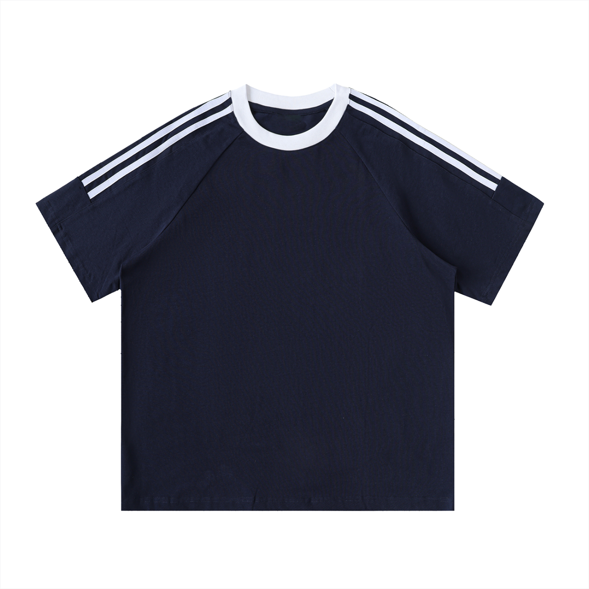 Contrast tape crewneck cotton T-shirt in navy blue