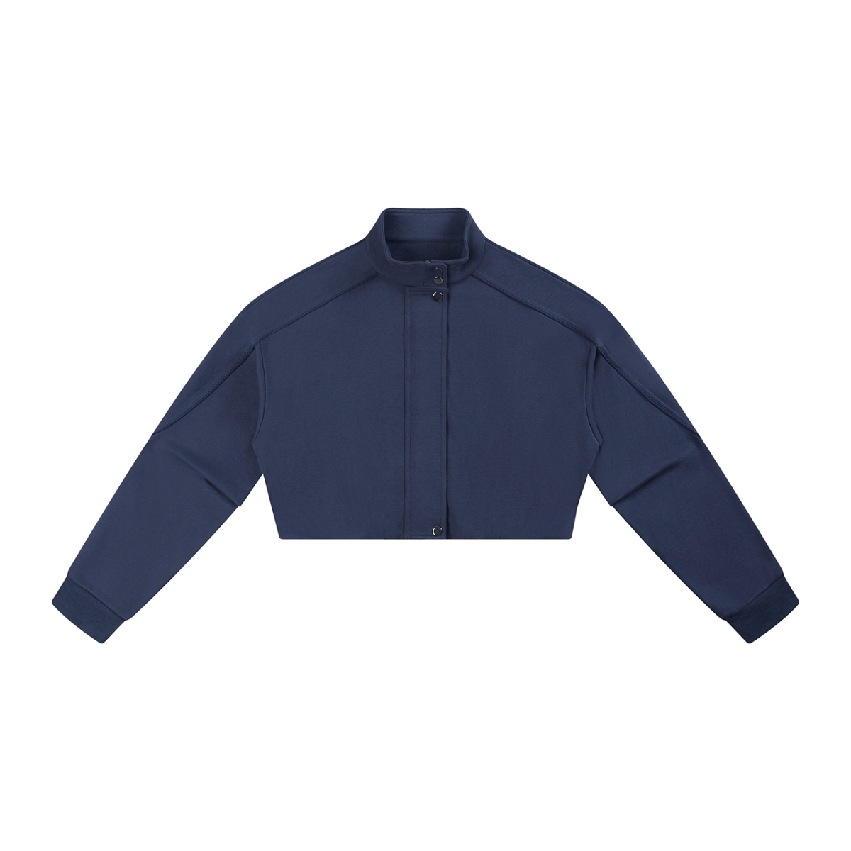 Women's cropped button-front knit jacket in navy blue