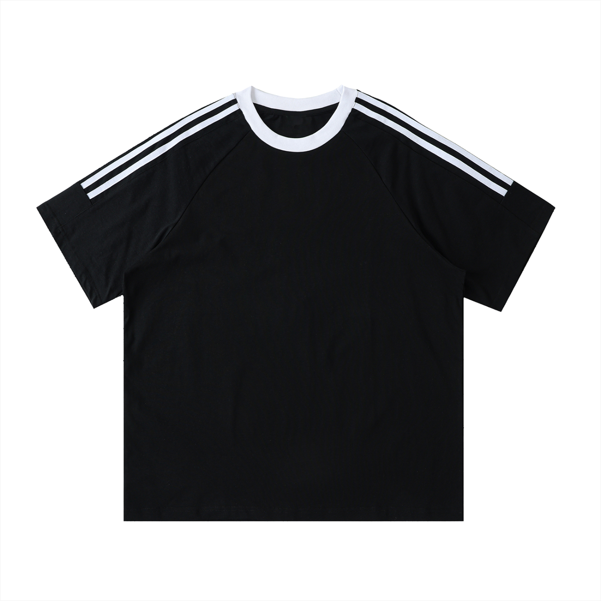 Contrast tape crewneck cotton T-shirt in black