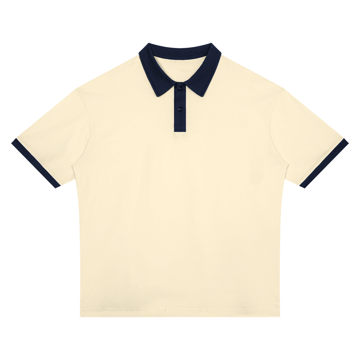 Color block cotton polo shirt in apricot with navy blue
