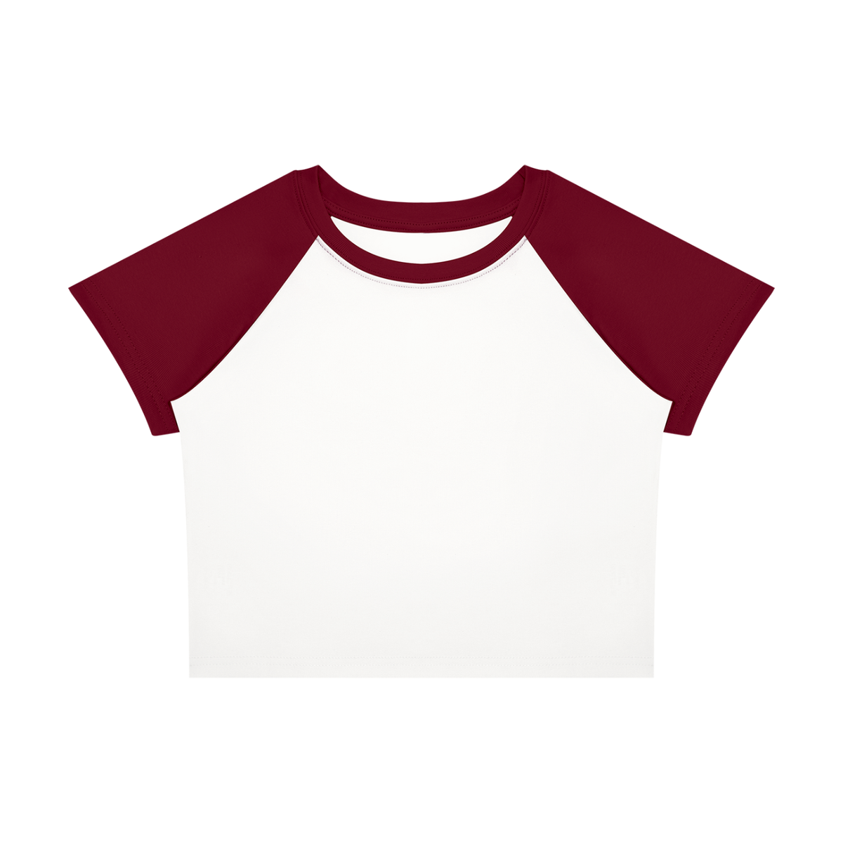 Women's raglan color block baby tee in white with wine red