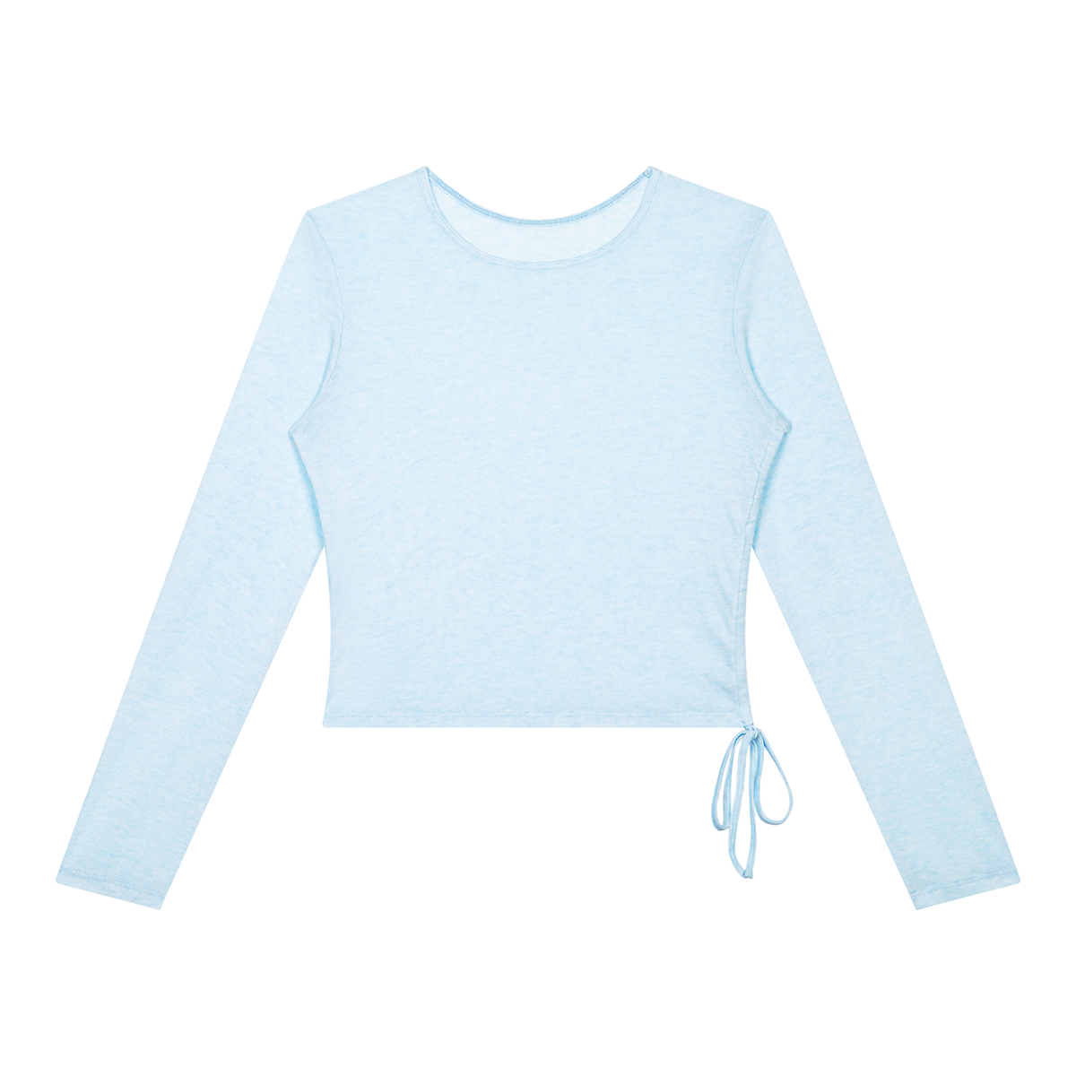 Women's ruched side-tie long sleeve top in light blue