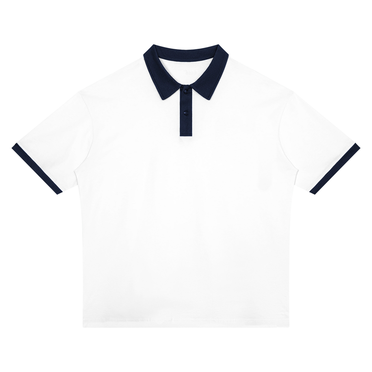 Color block cotton polo shirt in white with navy blue