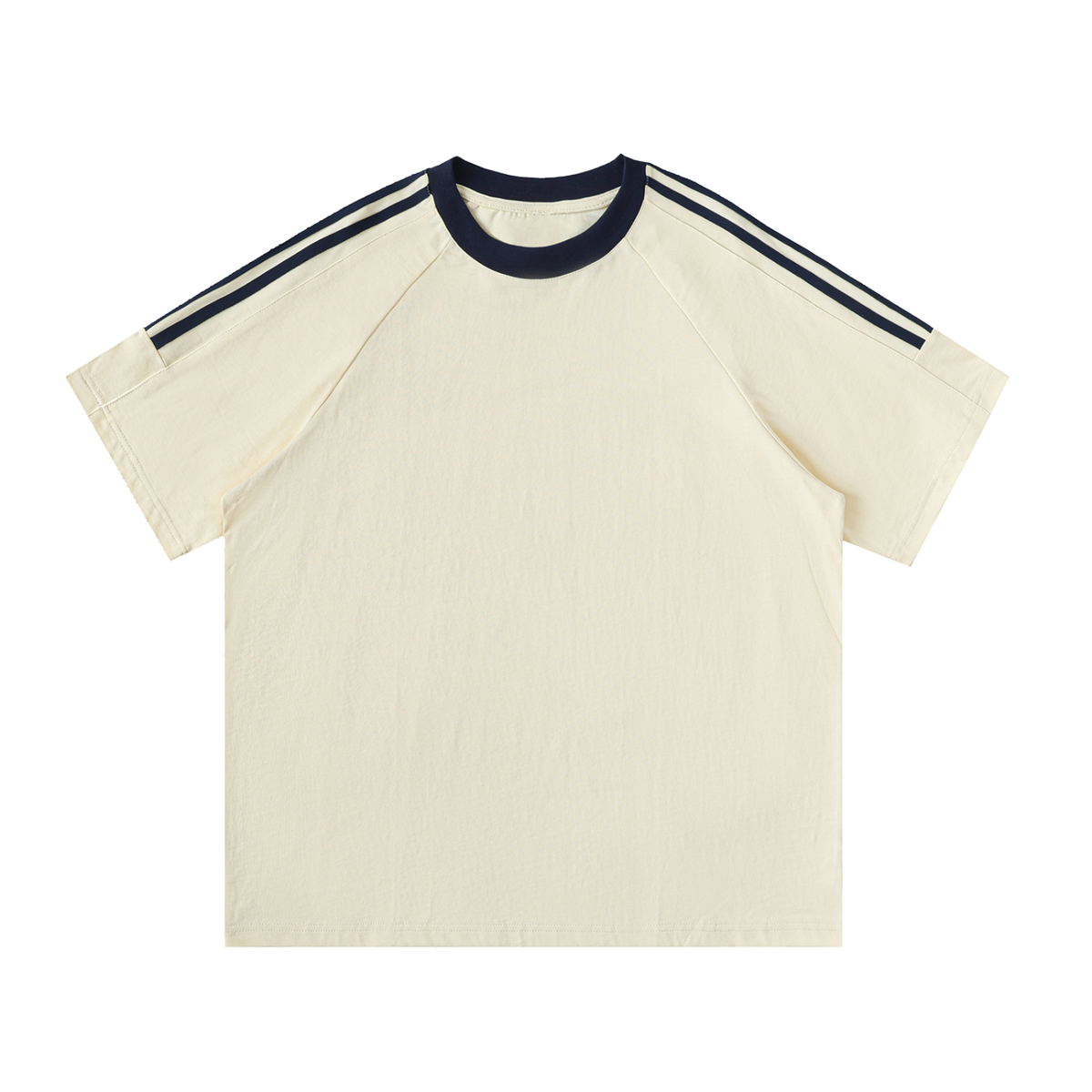 Contrast tape crewneck cotton T-shirt in mild apricot