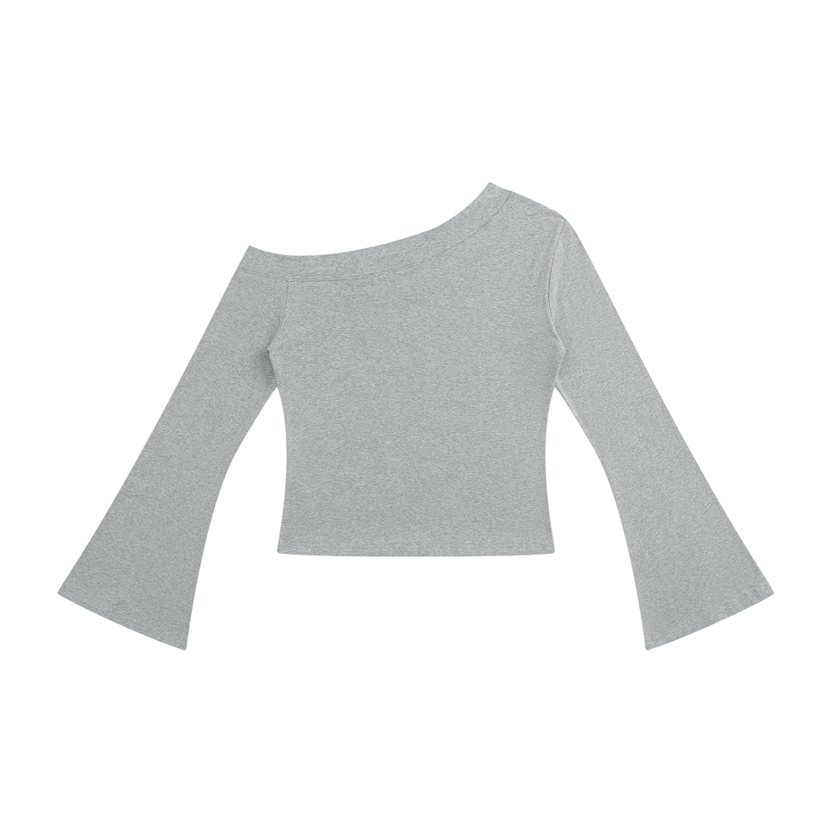 Women's off-shoulder bell sleeve top in flower gray, flat lay