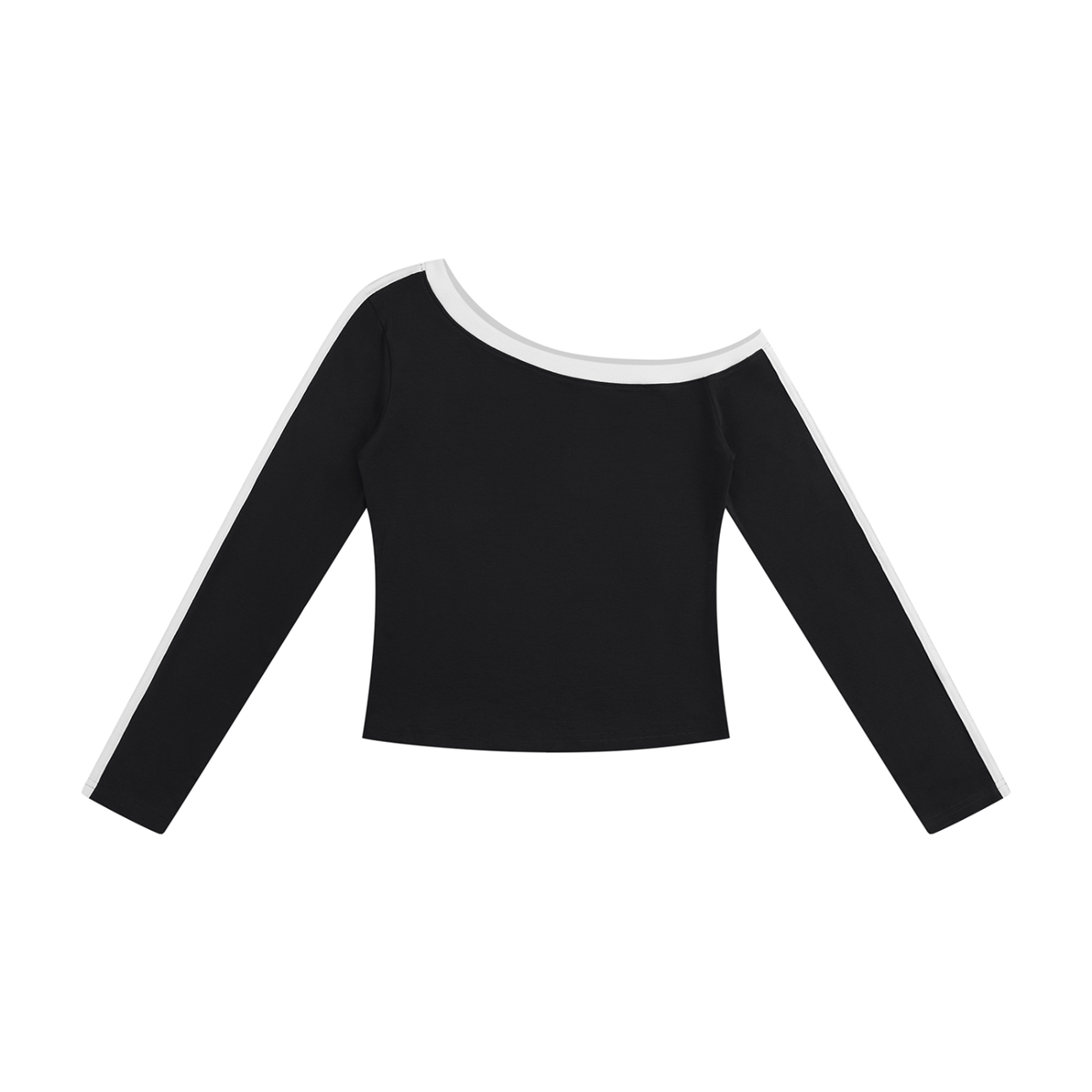 Women's asymmetric color block long sleeve top in black