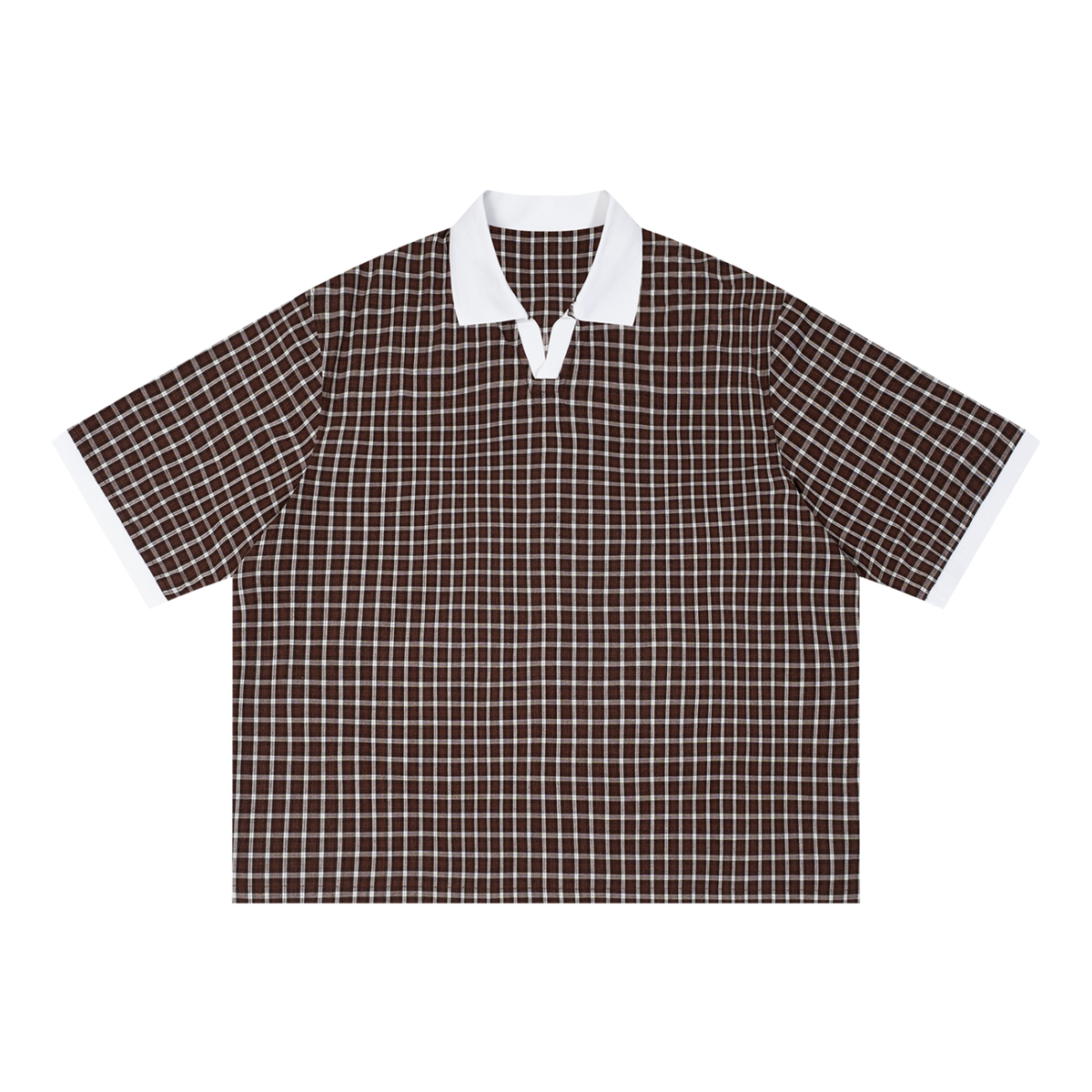 Boxy plaid polo shirt in brown
