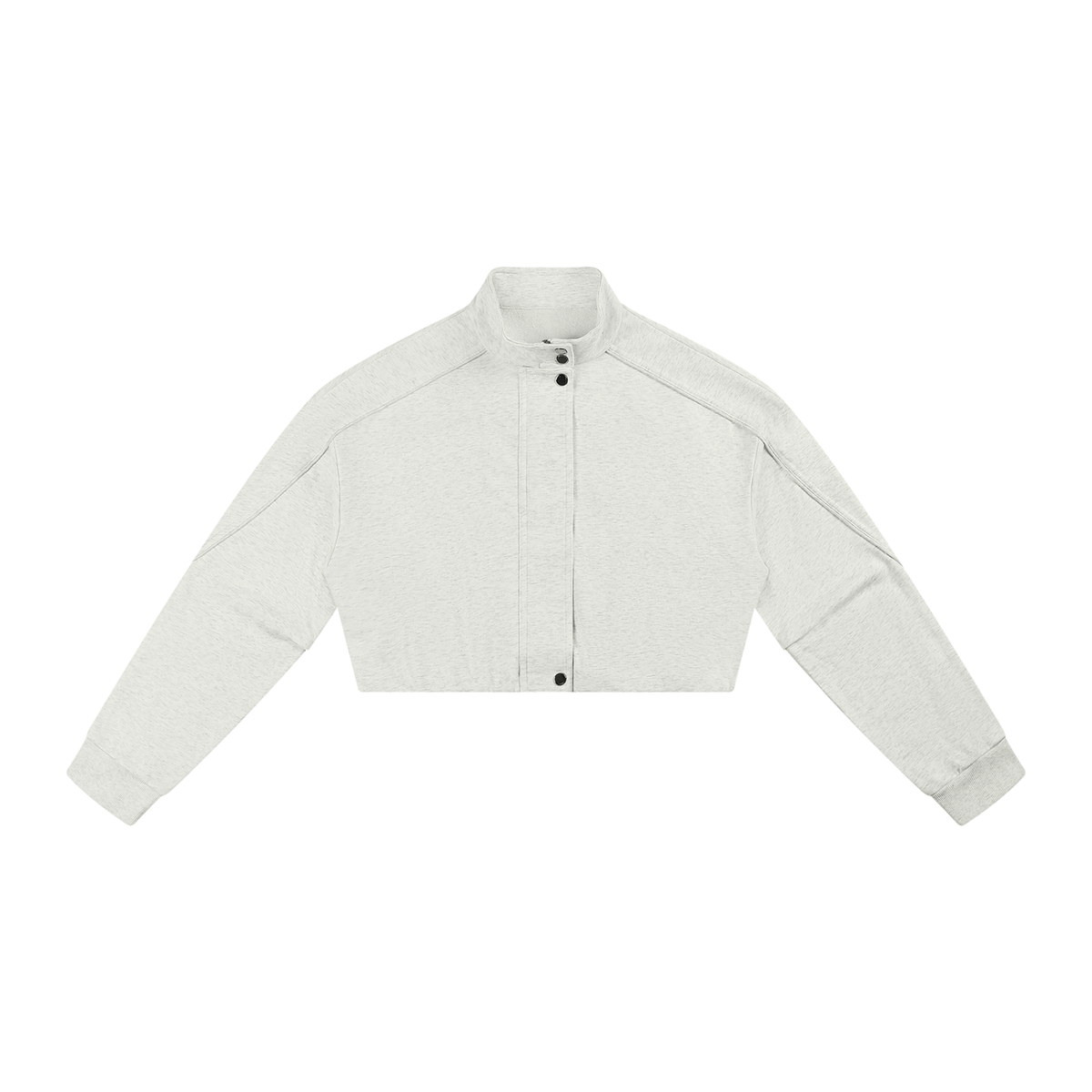 Women's cropped button-front knit jacket in oat gray