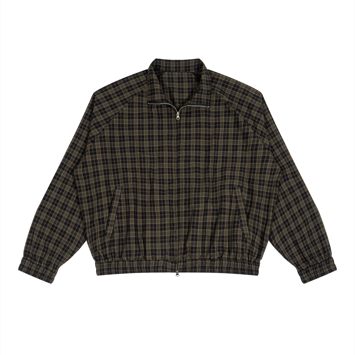 Plaid full-zip track jacket in black plaid
