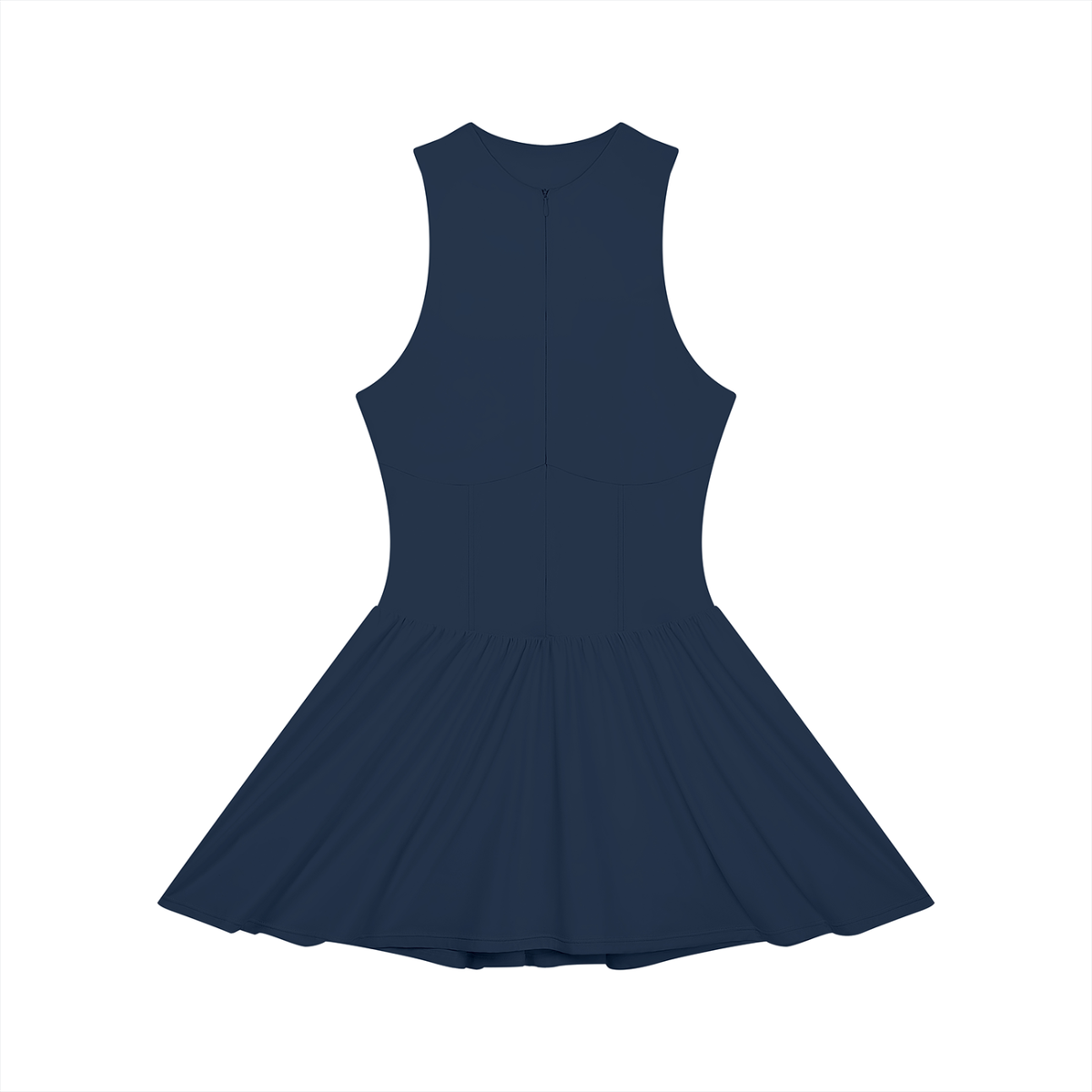 Women's Full-Zip Sleeveless Dress in navy blue, front view