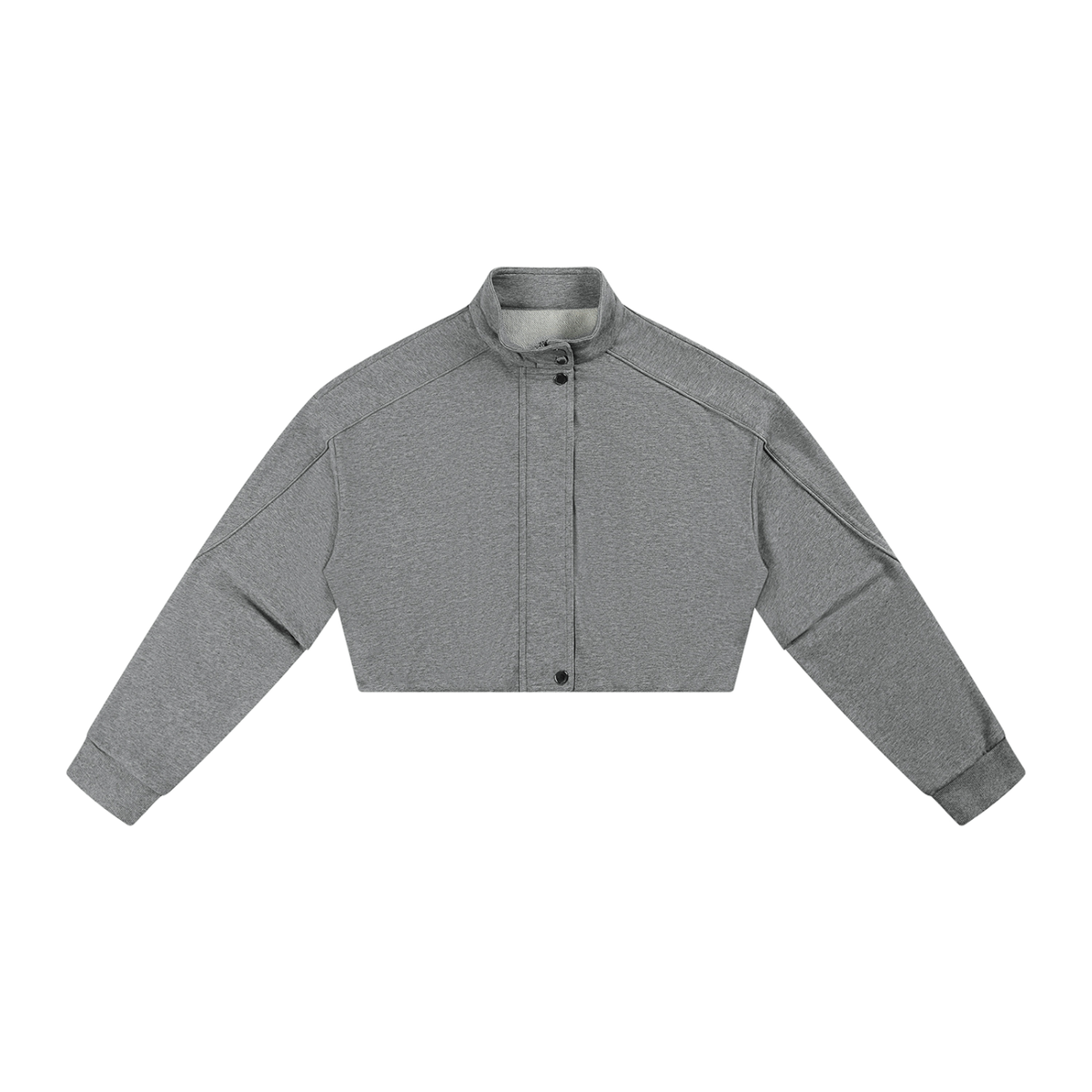 Women's cropped button-front knit jacket in flower gray