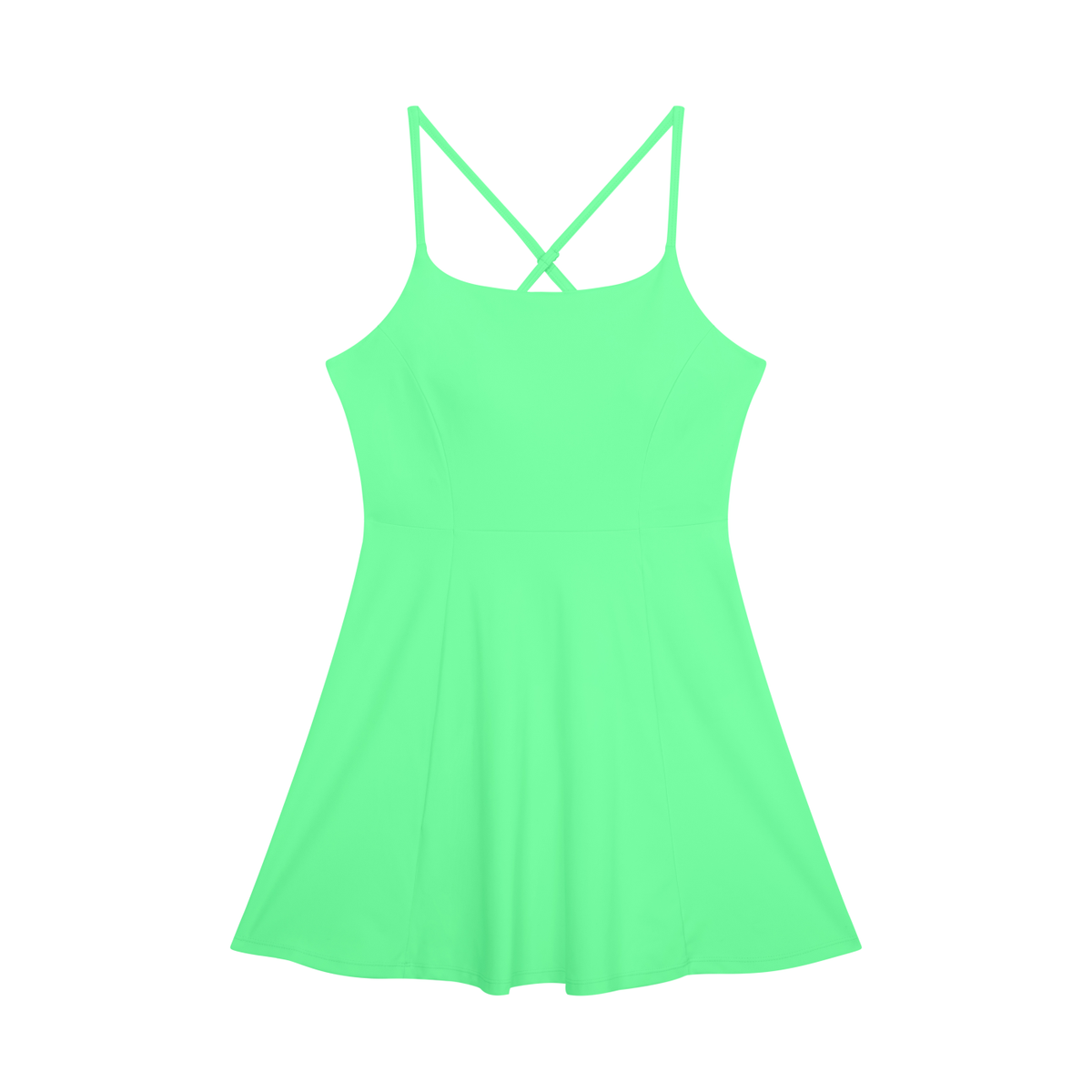 Women's Cross-Back A-Line Dress in neon green, back view