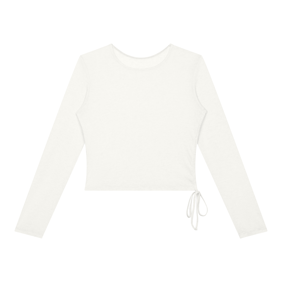 Women's ruched side-tie long sleeve top in white